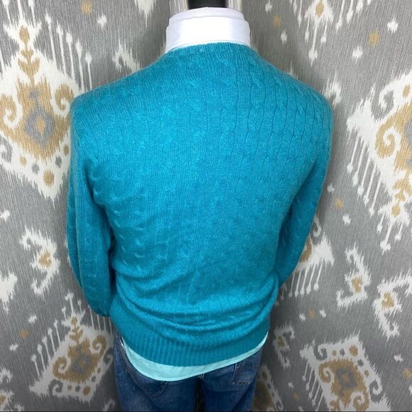 Polo Ralph Lauren Teal Green Cashmere Cable Knit Crew Neck Sweater - Picture 16 of 16